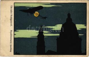 Budapest, Repülőverseny meeting. Sziluettes művészlap / Aircraft meeting, silhouette art postcard s: Bér (EB)