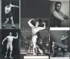 ,,Erős Pisták", eltérő időben készült felvételek, vegyes tétel, amelyben egy kép vintage hírfotó feliratozva és kisebb hibákkal, ezüst zselatinos fotópapíron; négy további kép modern nagyítás, 21x15 cm és 15x10 cm