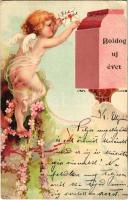 1903 Boldog Újévet / New Year greeting art postcard with angel. litho (EB)