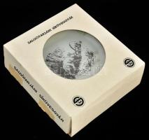 Salgótarjáni Síküveggyár vadászmintás üveg süteményes készlet, eredeti dobozában, d: 18-24 cm