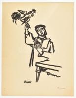 Ámos Imre (1907-1944): Kapporo. Linómetszet, papír, jelzett. Az 1940-ben megjelent Zsidó ünnepek c. mappából, VII. sz. lap. Jobb oldalán kissé sérült (kisebb lyukkal). 35x28 cm, paszpartuban.