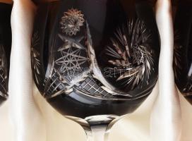 Parádi boros pohár készlet. Csiszolt, bordón pácolt, jelzés nélkül, hibátlan, dobozában, m: 19,5 cm