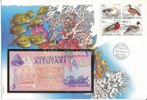 Cook-szigetek / Aitutaki 1992. 3$ borítékban, alkalmi bélyegzésekkel T:UNC Cook Islands / Aitutaki 1992. 3 Dollars in envelope, with stamps C:UNC