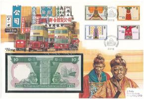 Hongkong 1986. 10D borítékban, alkalmi bélyeggel és bélyegzésekkel T:UNC  Hong Kong 1986. 10 Dollars in envelope with stamps C:UNC