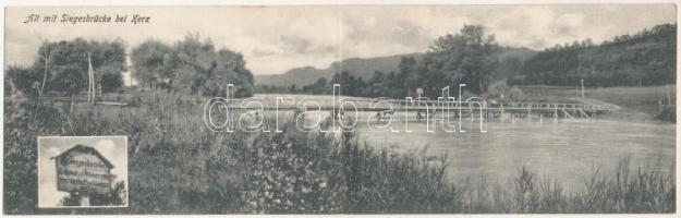 1918 Kerc, Kerz am Alt, Kertz, Kierz, Carta (Szeben, Sibiu); Alt mit Siegesbrücke / Olt folyó hídja. 2-részes kihajtható panorámalap / bridge. 2-tiled folding panoramacard (fl)