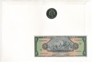 Salvador 1983. 5C bankjegy + Kuba 1990. 1P Cu-Ni "Indulás Palos kikötőjéből" érme közös bo...