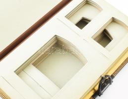 Antik fotóalbum, bőrhatású borítással, aranyozott élekkel, sérült gerinccel, 34x21 cm