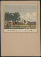 Farnham castle, Surrey, XIX. sz. Színezett metszet, papír, jelzés nélkül, kartonon, 8x10 cm