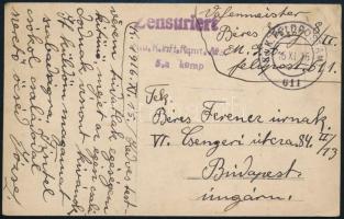 1916 Magyar katona Schwarzlose géppuskával, fotólap, tábori postaként megírva, "Zensuriert - K....