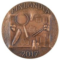 Finnország 2017. Európai bélyegkiállítás Finnország / Suomi Finnország 1917-2017 bronz emlékérem angol nyelvű leírással, eredeti fa dísztokban. Szign.:Pekka Rytkönen (80mm) T:UNC,AU apró karc Finland 2017. European Stamp Exhibition - Finland / Suomi Finland 1917-2017 bronze commemorative medallion with english description in original wooden case. Sign.:Pekka Rytkönen (80mm) C:UNC,AU tiny scratch