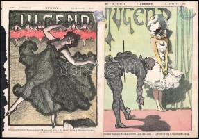 1897 a Jugend c. német folyóirat II. évf. össz. 6 db illusztrált borítója, részben sérült. 29,5x22,5...