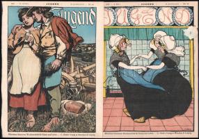 1897 a Jugend c. német folyóirat II. évf. össz. 6 db illusztrált borítója, részben sérült. 29,5x22,5...