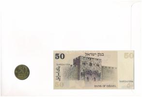 Izrael 1978. 50S bankjegy + 1985. 50S Al-bronz "David Ben Gurion" felbélyegzett borítékban...