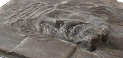 Jézus. Antik domborított bronzlemez kegytárgy kép, 25x18,5 cm