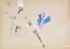 Siflis András (1955-): Női akt és egyéb alakok, 1989. Vegyes technika, karton. Jelzett. 70×100 cm