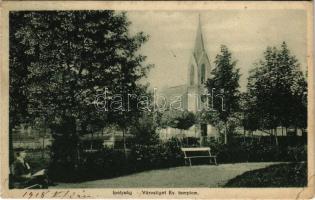 1918 Ipolyság, Sahy; Városliget, Evangélikus templom. Polgár J. kiadása / park, Lutheran church (EK)