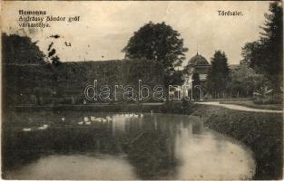 1915 Homonna, Homenau, Humenné; Andrássy Sándor gróf várkastélya, tó. Hossza Gyula kiadása / castle, lake (Rb)