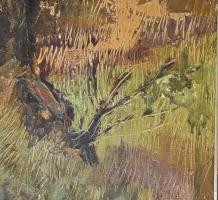 Tihanyi János Lajos (1892-1957): Táj, olaj, vászon, jelzett. Sérült. Dekoratív fakeretben, 80x60 cm