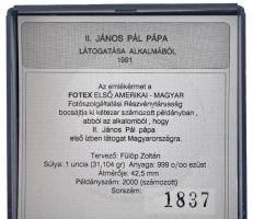 Fülöp Zoltán (1951-2004) 1991. "II. János Pál pápa / Szent István Bazilika" jelzett Ag eml...