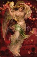 1903 Greeting art postcard with angel. Emb. Floral, litho (EK)