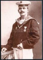 cca 1914 S.M.S. Erzherzog Friedrich osztrák-magyar hadihajó matrózának fotója, pipával és kitüntetésekkel. Modern nagyítás 9x12 cm / sailor from S.M.S. Erzherzog Friedrich. He is standing holding a pipe on his right hand, two medals on his chest. Modern copy 9x12 cm