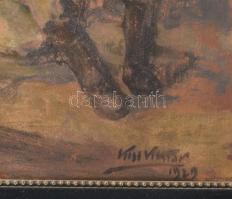 Kiss Viktor jelzéssel: Játszó gyerekek, 1929. Olaj, karton. Dekoratív, korabeli f akeretben, 42,5x45...