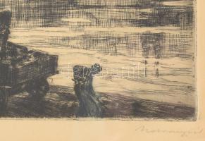 Csáki-Maronyák József (1910-2002):: Dunapart. Rézkarc, papír, jelzett, üvegezett keretben 16x22 cm