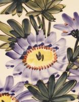 Schütz Cilli nagyméretű fajansz dísztál. Kézzel festett, jelzett, ragasztott, hajszálrepedt d: 38 cm...