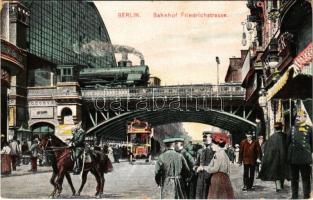 1911 Berlin, Bahnhof Friedrichstrasse / railway station, elevated railway, locomotive, train, double-decker autobus (EK)