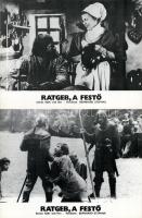 cca 1978 ,,Ratgeb, a festő" című NDK-beli film jelenetei és szereplői, 9 db produkciós filmfotó (vitrinfotó, lobbyfotó) nyomdatechnikával sokszorosítva kartonpapírra, egyoldalas nyomással, a használatból eredő (esetleges) kisebb hibákkal, 18x24 cm cm