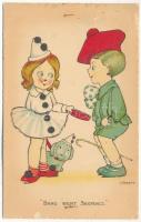 1911 "Bang went saxpence" Children art postcard, litho s: Graeff (fa)