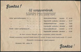 1941 Fontos tájékoztató az Új szappanárak bevezetéséről a Török-Labor ismert termékeivel, Bp. Király u.