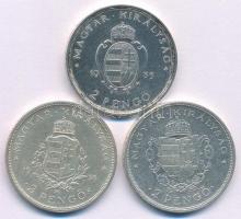 1935. 2P Ag "Pázmány" polírozva + 1935. 2P Ag "Rákóczi" + 1936. 2P Ag "Lisz...