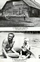 cca 1976 ,,A tóparti ház asszonya" című szovjet film jelenetei és szereplői, 16 db vintage produkciós filmfotó (vitrinfotó, lobbyfotó) ezüst zselatinos fotópapíron, a használatból eredő (esetleges) kisebb hibákkal, 18x24 cm