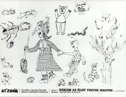 cca 1989 előtti ,,Nekem az élet teccik nagyon" című magyar rajzfilm három jelenete, 3 db vintag...