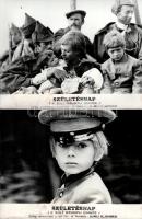 cca 1962 ,,Születésnap" című szovjet film jelenetei és szereplői, 10 db vintage produkciós filmfotó (vitrinfotó, lobbyfotó) ezüst zselatinos fotópapíron, a használatból hibákkal, minden kép szövegmezője foltos, hibás, 18x24 cm