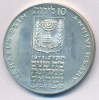 Izrael 1973. 10L Ag A függetlenség 25. évfordulója forgalomba nem került emlékkiadás dísztokban, tanúsítvánnyal T:PP patina Israel 1973. 10 Lirot Ag 25th Anniversary of Independence non-circulating commemorative coin in faux leather case, with certificate C:PP patina Krause KM#71