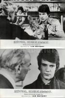 cca 1976 ,,Szívvel, szerelemmel" című lengyel film jelenetei és szereplői, 9 db vintage produkciós filmfotó (vitrinfotó, lobbyfotó) ezüst zselatinos fotópapíron, a használatból eredő (esetleges) kisebb hibákkal, 18x24 cm