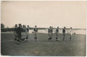 1934 Pardubice, Romania - Cehoslovacia 2:2 (1:1) / Román labdarúgó-válogatott a Csehszlovákia elleni mérkőzésen, focisták / Romanian national football team against Czechoslovakia, football players. Atelier Javorek photo (ragasztónyom / glue marks)