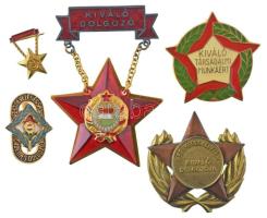 4db-os szocialista kitüntetés tétel, közte 1953. "A belkereskedelem kiváló dolgozója" rátétes, részben aranyozott jelvény, miniatűr kitűzővel (35x35mm) T:AU,XF