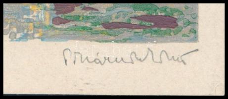 Pohárnok Zoltán (1905-1976): Vitorlás (kikötő). Linómetszet, papír, jelzett. Kézilevonat. Hajtásnyom...