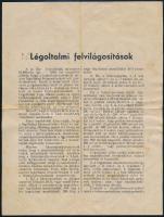 1941 "Légoltalmi felvilágosítások" tájékoztató, terjedelem: 2 oldal, Felelős kiadó: A Légoltalmi Liga Pápai csoportja, Horváth István ny. polg. isk. igazgató, nyomtatott: Keresztény Nemzeti Nyomdavállalat R.T. üzemében Pápán