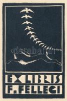 Whitney, Arthur Harold (1909-?): Ex libris F. Fellegi. Fametszet, papír, jelzés nélkül. 7x4,5 cm