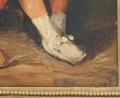 Mesterházy Dénes (1900-1949 körül): Kisgyerek babával és labdával. Olaj, karton, jelzett. Dekoratív,...