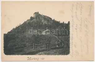 1904 Murány, Murányalja, Murán; Murány vára / Muransky hrad, zámok / castle + "MURÁNY - PELSÜCZ 191. SZ." vasúti mozgóposta bélyegző (EK)