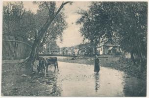 1930 Oszlány, Oslany (Privigye, Okres Prievidza); Horná ulica / Felső utca, híd. Jelínek kiadása. Foto Paulík / street view, bridge (EK)