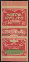 1895-1909 Magyar gyújtó a siketnémák segélyezésére, a Szegedi Gyufagyár 1895-1909 működött Pálfi Lipót és Veje néven