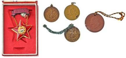 6db-os vegyes szocialista kitüntetés, sportérem, meisseni porcelán emlékérem, jelvény tétel, közte 1959. "Magyar Nemzeti Bank - Tihany / Tihanykupa" bronz díjérem (30mm) + "Kiváló Dolgozó" zománcozott fém kitüntetés eredeti tokban, igazolvánnyal "Magyar Filatélia V. - Postások Szakszervezete" bélyegzéssel T:AU,XF