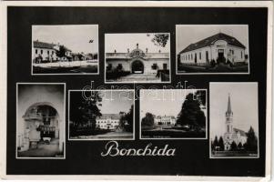 Bonchida, Bontida; Országzászló, Gróf Bánffy kastély, Hangya szövetkezet üzlete, Római katolikus templom / Hungarian flag, castle, cooperative shop, church (EK)