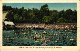 Szovátafürdő, Baile Sovata; Baie in Lacul Ursu / Fürdő a Medve tóban, fürdőzők. Schnitzer Artur kiadása / Bad im Bärenteich / swimming in the lake, bathing people (fa)